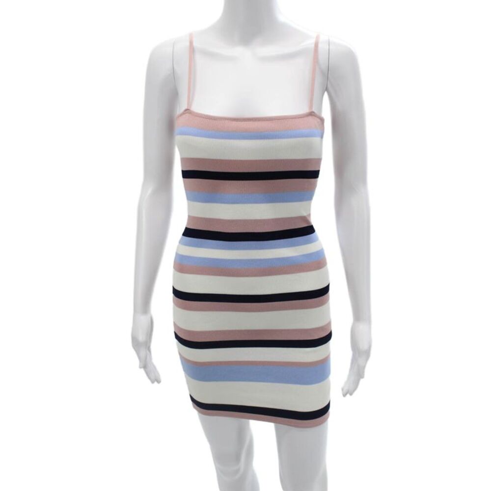 Seek The Label Womens Striped Bodycon Tank Mini Dress Black Square Neck Size S